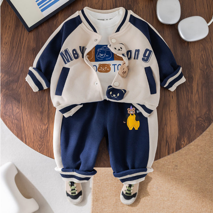 3-Piece Bear Print Outfit β Navy or Brown (1-5 Years)